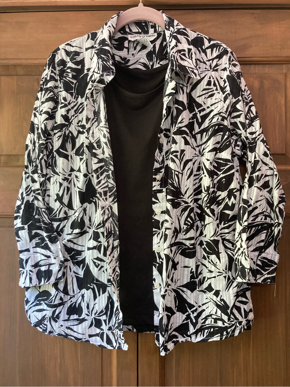 Cathy Daniels Casual Black & White LS BU Shirt & Tank Combo XL